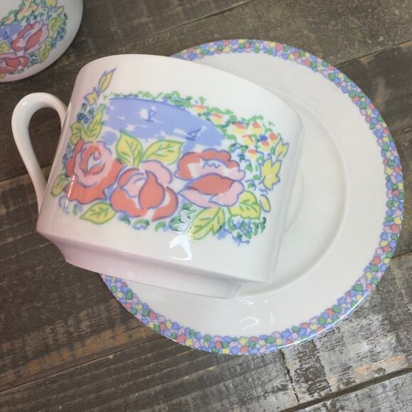 ALPAC Vintage Porcelain Large Cups And Saucers With Floral & Water Depiction - Picture 4 of 11